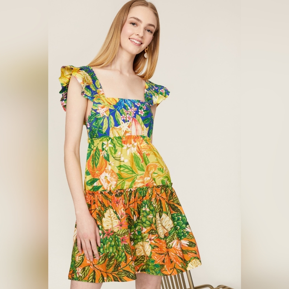 Farm Rio Caipirinha Tiered Cotton Minidress- Small